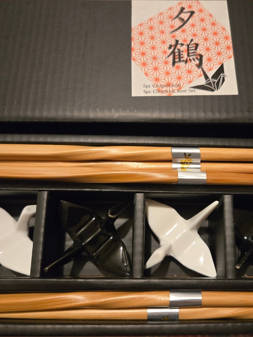 Chopstick set of 5🥢 with Crane Rests Holders New In box